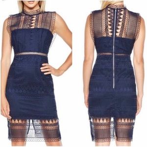 NEW WITH TAGS, BARDOT Mariana Lace Dress (Navy, Size US 8)